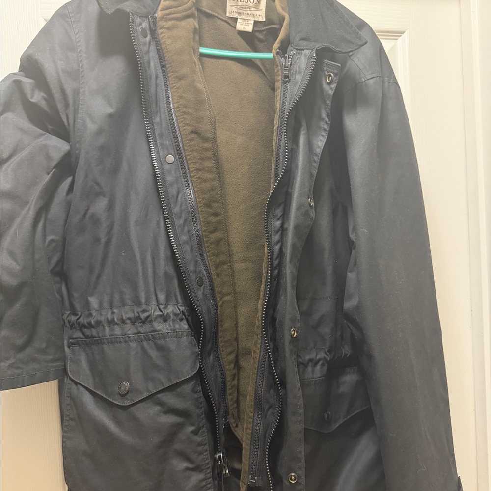 Filson Black Mile Marker Wax Jacket with moleskin liner and hood